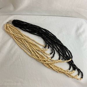 Cream and black with gold beaded layered long necklace
